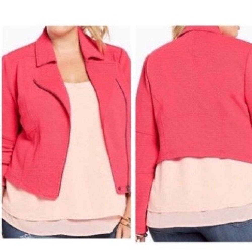 Torrid Women's Pink Textured Asymmetrical Zip Cropped Moto Jacket Size 3